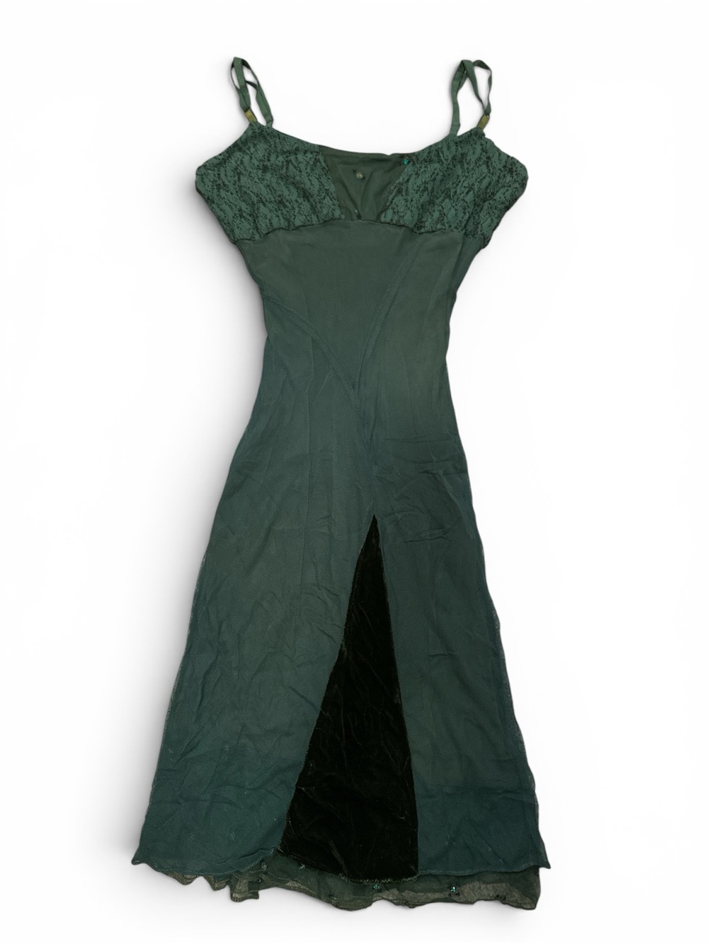 Vintage Dark Green Velvet Lace-Trim Slip Dress (as seen in movie Centerstage)
